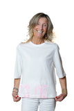 Tshirt in cotone bianca dipinta a mano IT'S ME bianco rosa