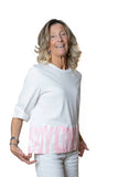 Tshirt in cotone bianca dipinta a mano SOY COMO SOY bianco rosa