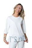 Tshirt in cotone bianca dipinta a mano IT'S ME bianco nero