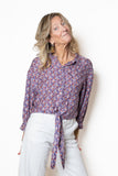 Camicia con nodo manica 3/4 Fantasia lilla