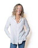 Bastoncino camicia a righe beige cotone e lino