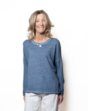 UNIVERSEL  T-shirt over delavè in lino azzurro jeans