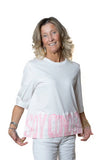 Tshirt in cotone bianca dipinta a mano SOY COMO SOY bianco rosa