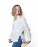 Bastoncino camicia a righe beige cotone e lino