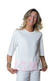 Tshirt in cotone bianca dipinta a mano IT'S ME bianco rosa