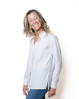 Bastoncino camicia a righe beige cotone e lino