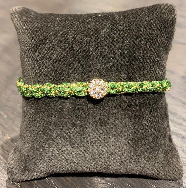 Pf milanojewels bracciale regolabile très chic  seta verde prato , argento pl. oro giallo