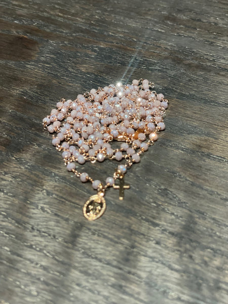 Pfmilanojewels  collana rosario 130 cm cristalli  rosa antico, placcato oro rosa