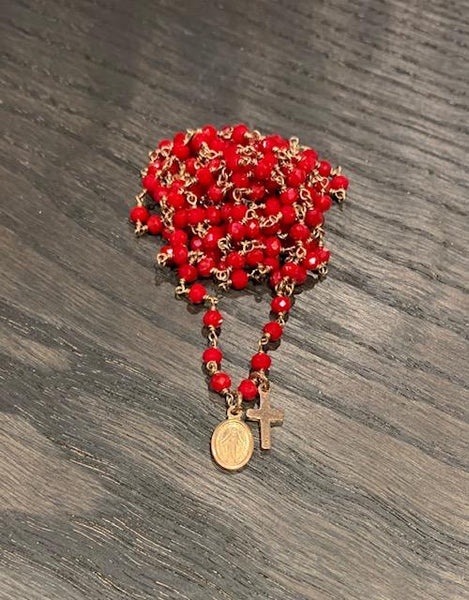 Pfmilanojewels  collana rosario 130 cm rosso carminio, argento placcato oro rosa