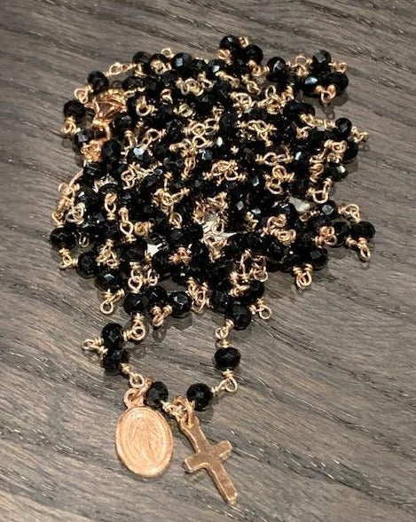 Copia del Pfmilanojewels  collana rosario cristalli neri , argento placcato oro rosa