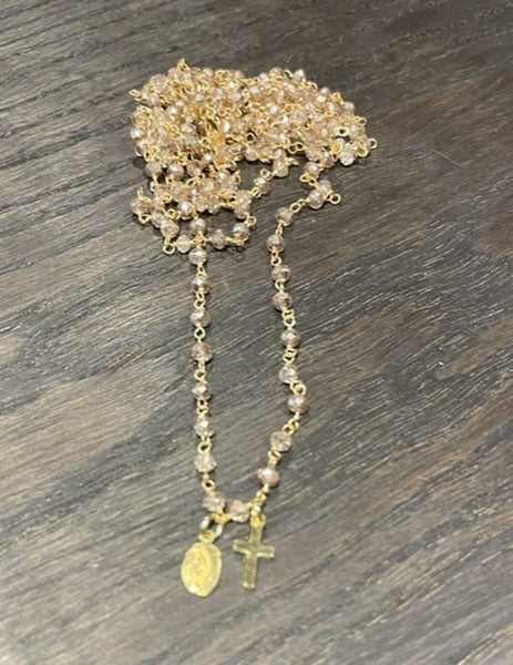 Pfmilanojewels  collana rosario cristalli 130 cm crystal gold, argento placcato oro giallo