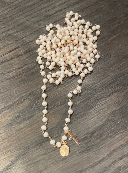 Pfmilanojewels  collana rosario 130 cm cristalli  crema , argento placcato oro rosa