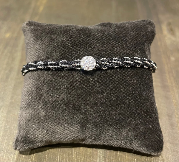 Pf milanojewels bracciale regolabile très chic  seta nero con argento