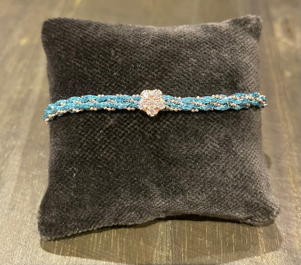 Pf milanojewels bracciale regolabile très chic seta azzurro, argento pl. oro rosa