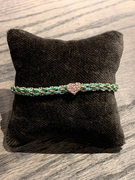 Pf milanojewels bracciale regolabile très chic seta verde mint, argento pl. oro rosa