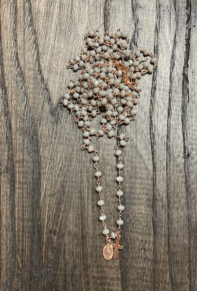 Pfmilanojewels  collana rosario 130 cm cristalli  grigio medio, argento placcato oro rosa